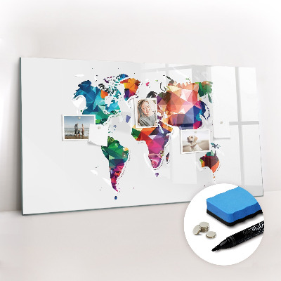 Magnetic writing board World map triangles