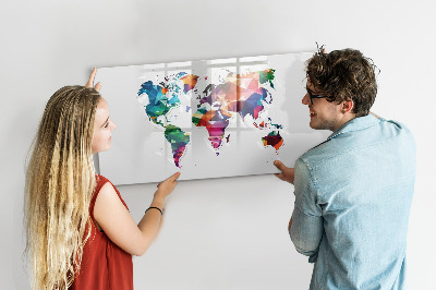 Magnetic writing board World map triangles