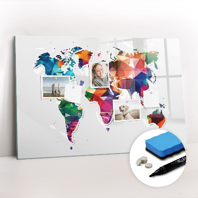 Magnetic writing board World map triangles