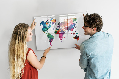 Magnetic writing board World map triangles
