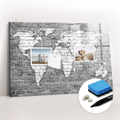Magnetic writing board World map on bricks