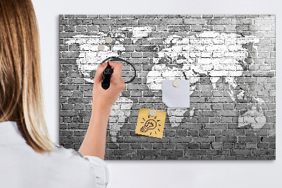 Magnetic writing board World map on bricks