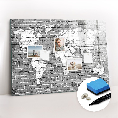 Magnetic writing board World map on bricks