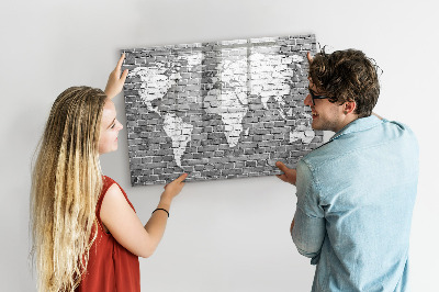 Magnetic writing board World map on bricks
