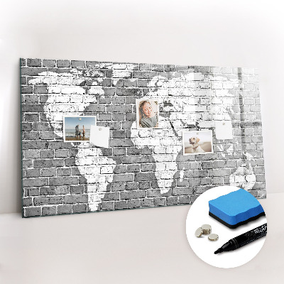 Magnetic writing board World map on bricks