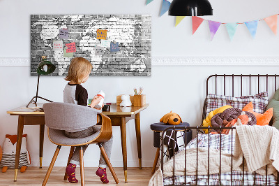 Magnetic writing board World map on bricks