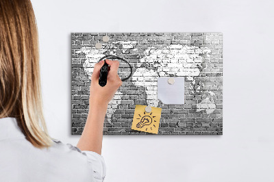 Magnetic writing board World map on bricks