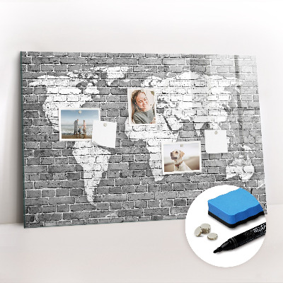 Magnetic writing board World map on bricks
