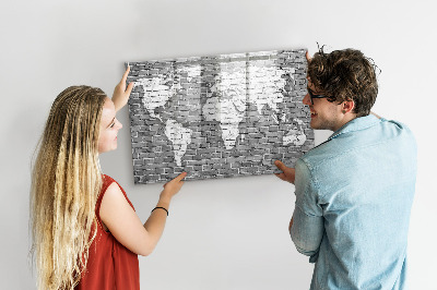 Magnetic writing board World map on bricks