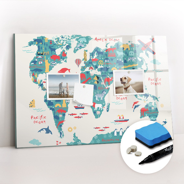 Magnetic erase board Pictorial map of the world