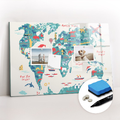 Magnetic board for drawing Pictorial map of the world