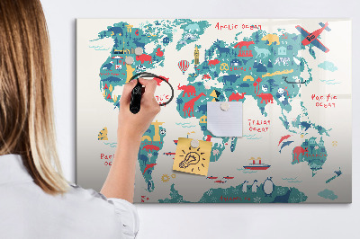 Magnetic board for drawing Pictorial map of the world