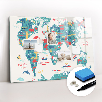 Magnetic erase board Pictorial map of the world