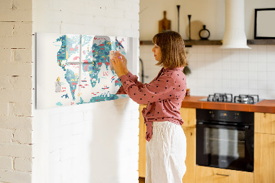 Magnetic erase board Pictorial map of the world