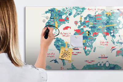Magnetic erase board Pictorial map of the world