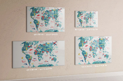 Magnetic erase board Pictorial map of the world