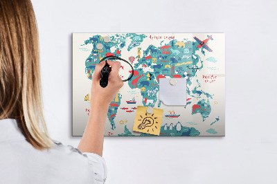 Magnetic board for drawing Illustrated World Map