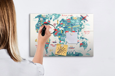 Magnetic erase board Pictorial map of the world