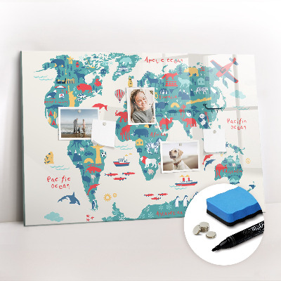 Magnetic erase board Pictorial map of the world