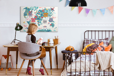 Magnetic erase board Pictorial map of the world