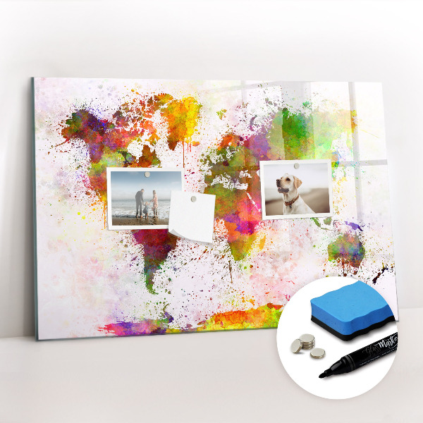 Magnetic erase board Watercolor world map