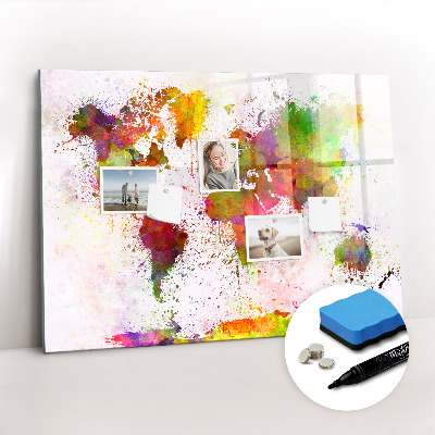Magnetic erase board Watercolor world map