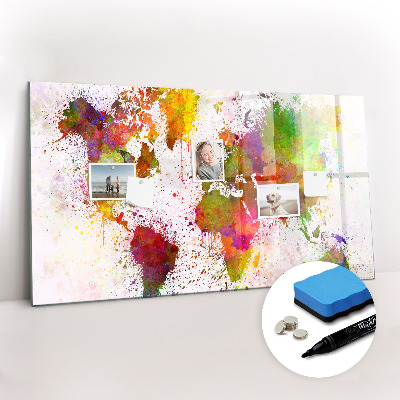 Magnetic erase board Watercolor world map