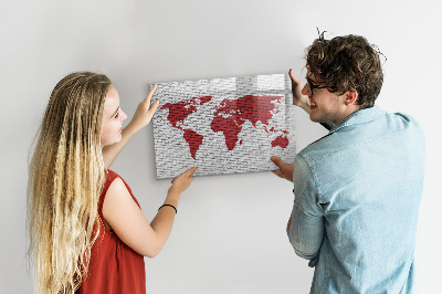 Magnetic board for drawing Brick wall world map