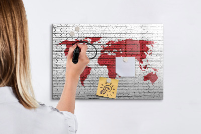 Magnetic board for drawing Brick wall world map