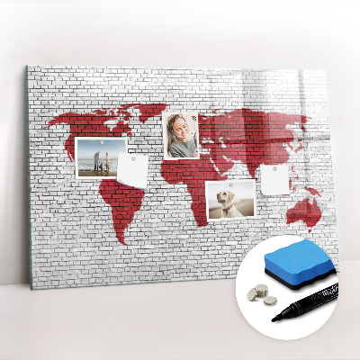 Magnetic board for drawing Brick wall world map