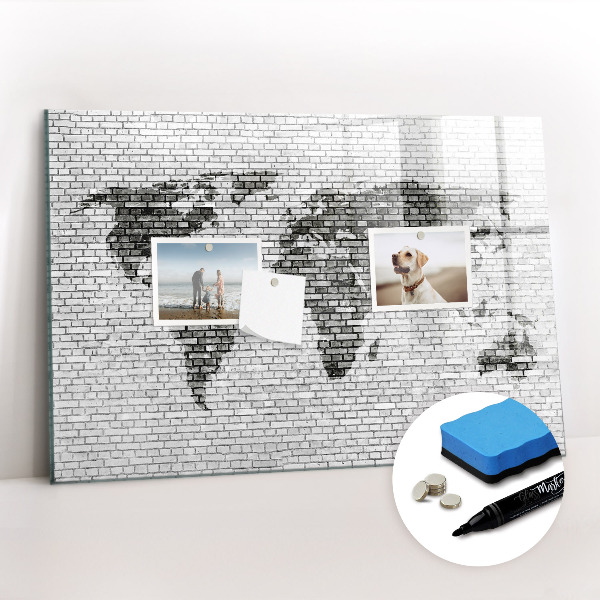 Magnetic writing board Brick wall world map