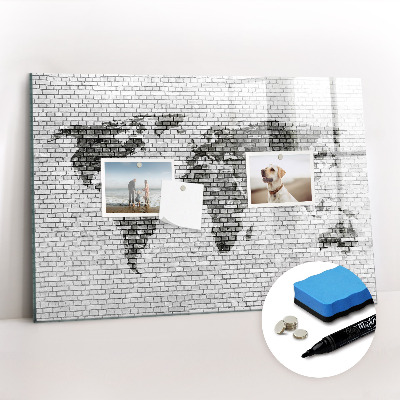 Magnetic board for writing Brick wall world map