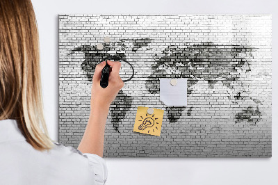 Magnetic writing board Brick wall world map