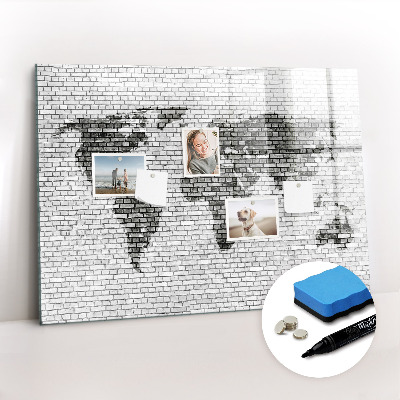 Magnetic writing board Brick wall world map