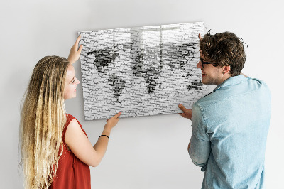 Magnetic board for writing Brick wall world map