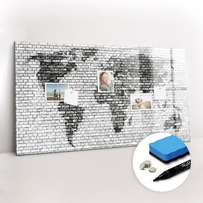 Magnetic writing board Brick wall world map