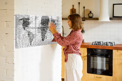 Magnetic board for writing Brick wall world map