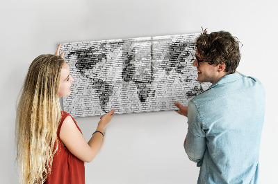 Magnetic board for writing Brick wall world map