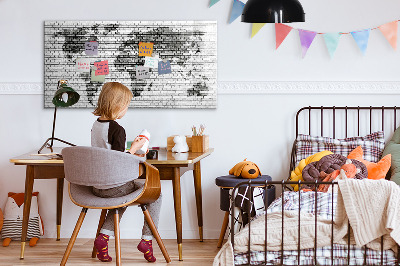 Magnetic writing board Brick wall world map