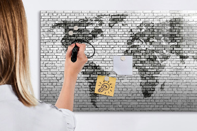 Magnetic writing board Brick wall world map