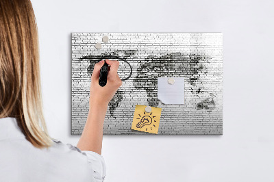 Magnetic writing board Brick wall world map