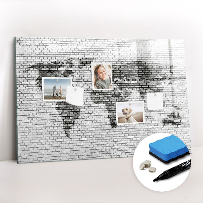 Magnetic board for writing Brick wall world map