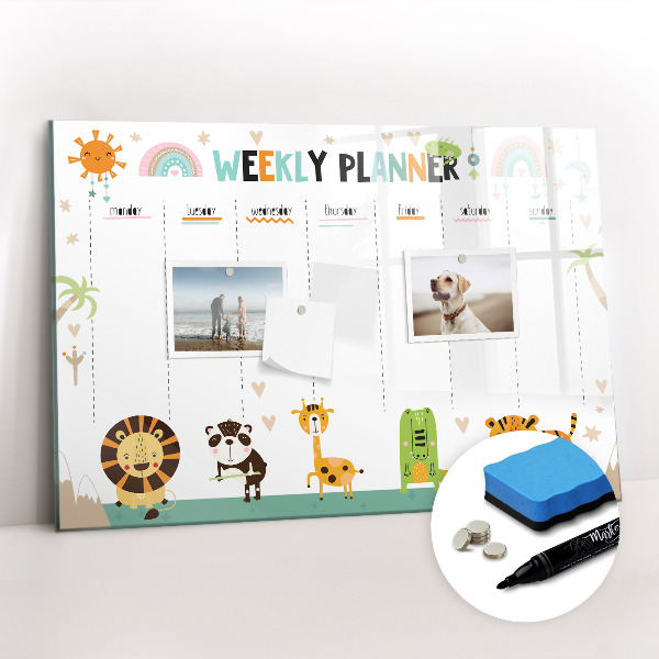 Magnetic writing board Weekly planner animals