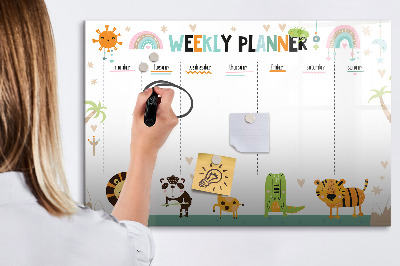 Magnetic drawing board Weekly planner animals