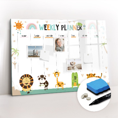 Magnetic writing board Weekly planner animals