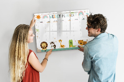 Magnetic writing board Weekly planner animals