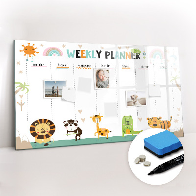 Magnetic writing board Weekly planner animals