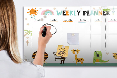 Magnetic writing board Weekly planner animals