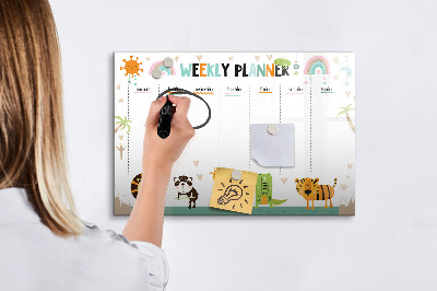 Magnetic writing board Weekly planner animals