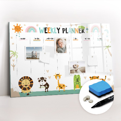 Magnetic writing board Weekly planner animals